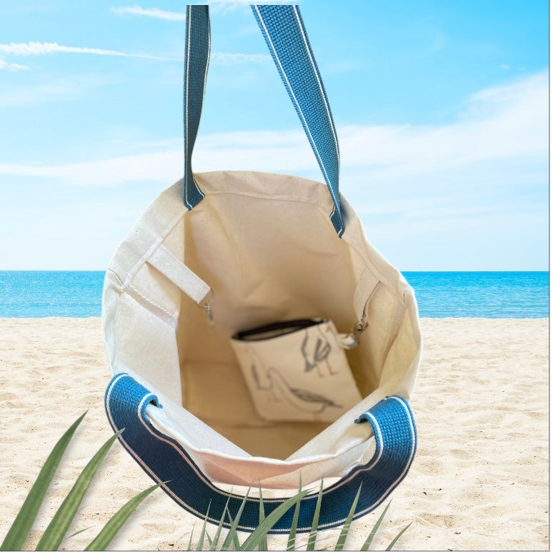 Handmade Natural 100% Linen Organic Tote Bag and Sea Gull Purse | Free UK Shipping