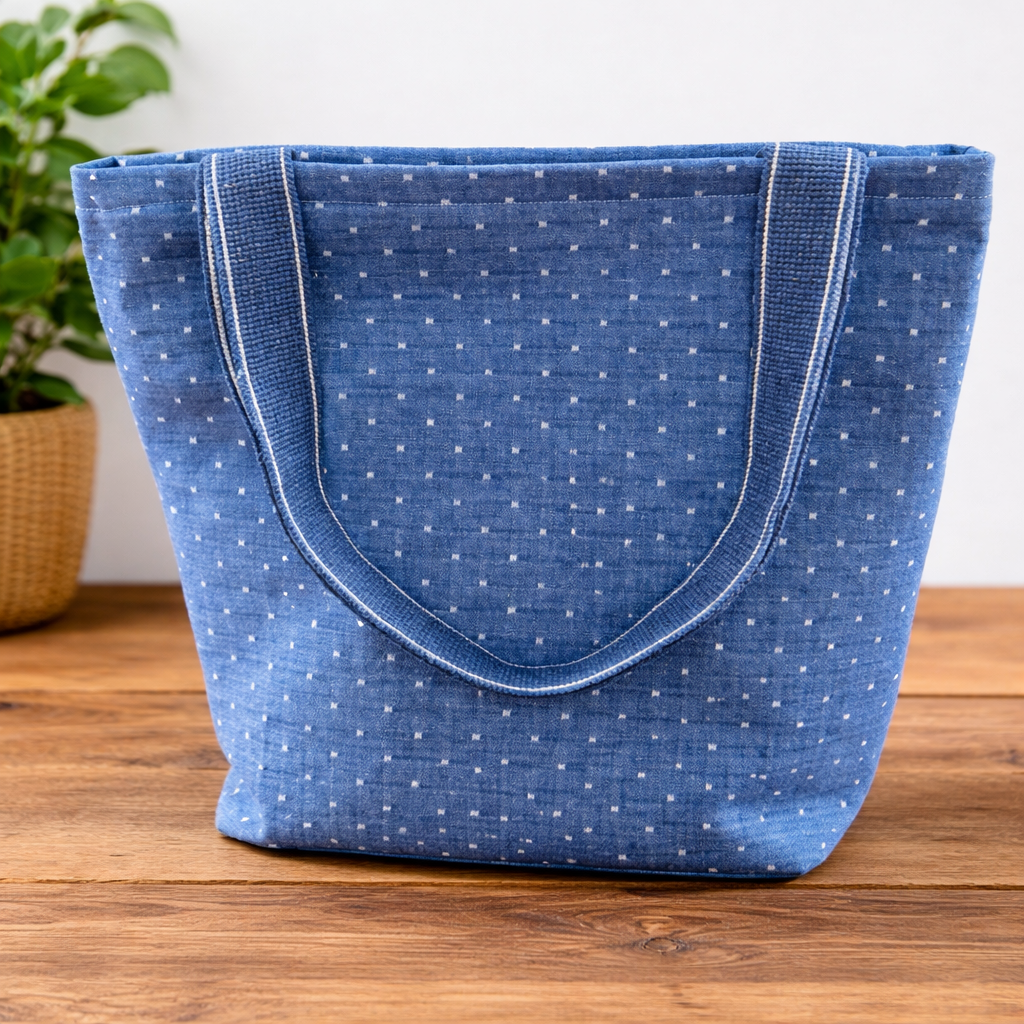 Blue and White spot organic  Handmade Tote Bag  | Free UK Shipping