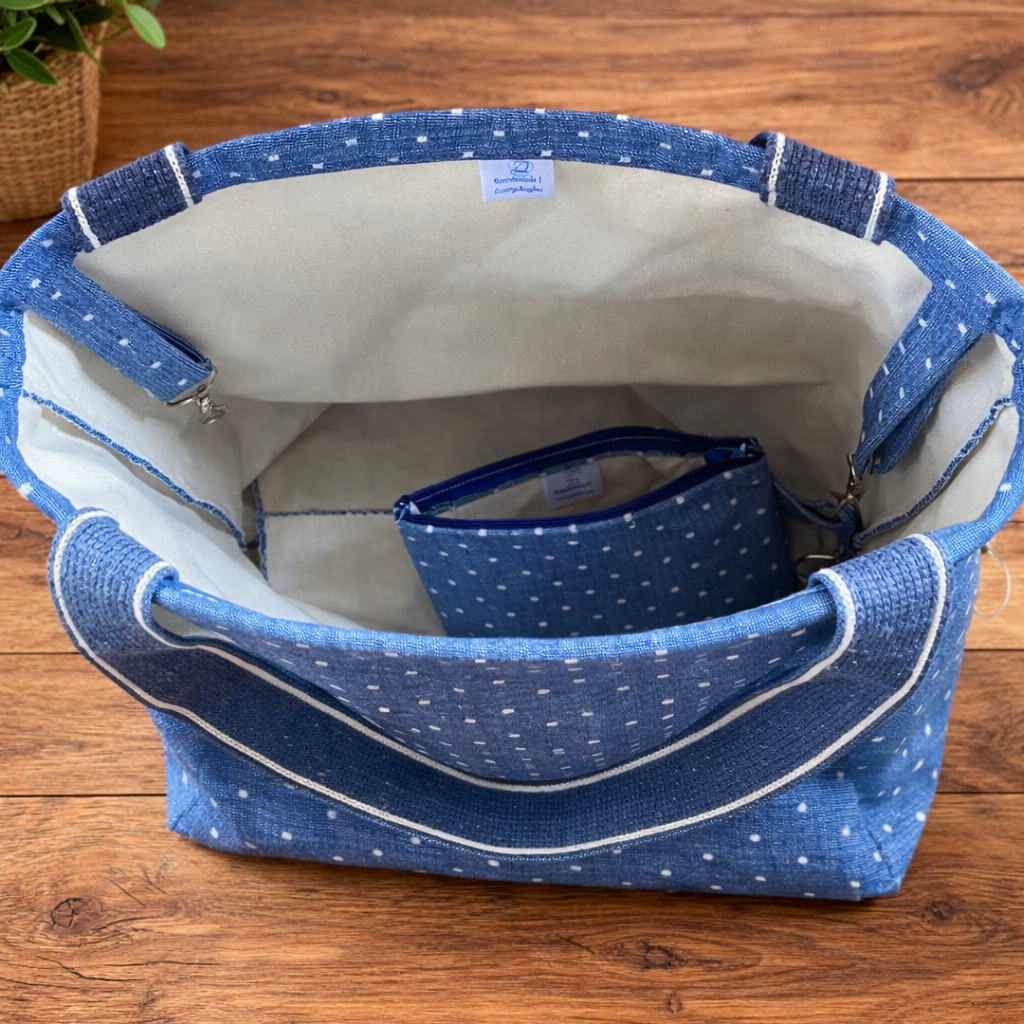Blue and White spot organic  Handmade Tote Bag  | Free UK Shipping