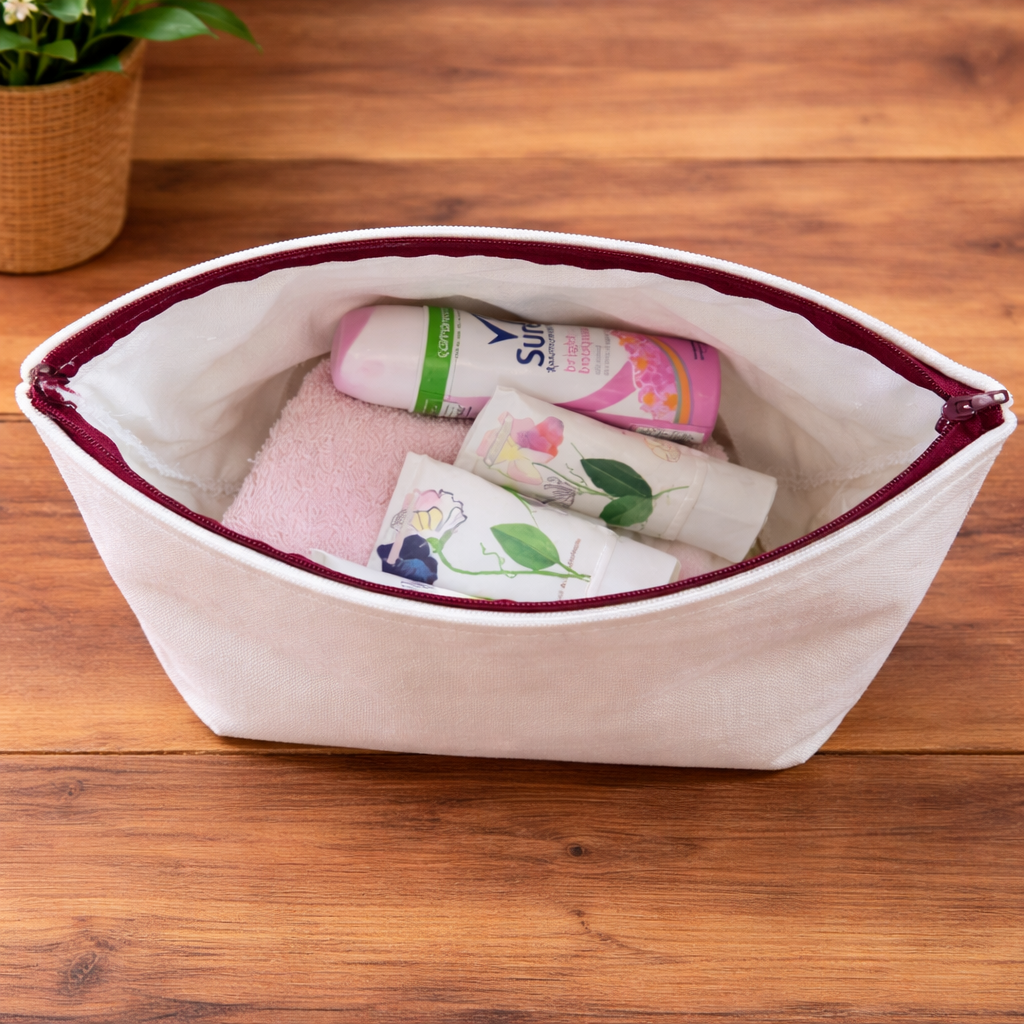 Natural organic  Embroidered  Handmade  Fabric washbag