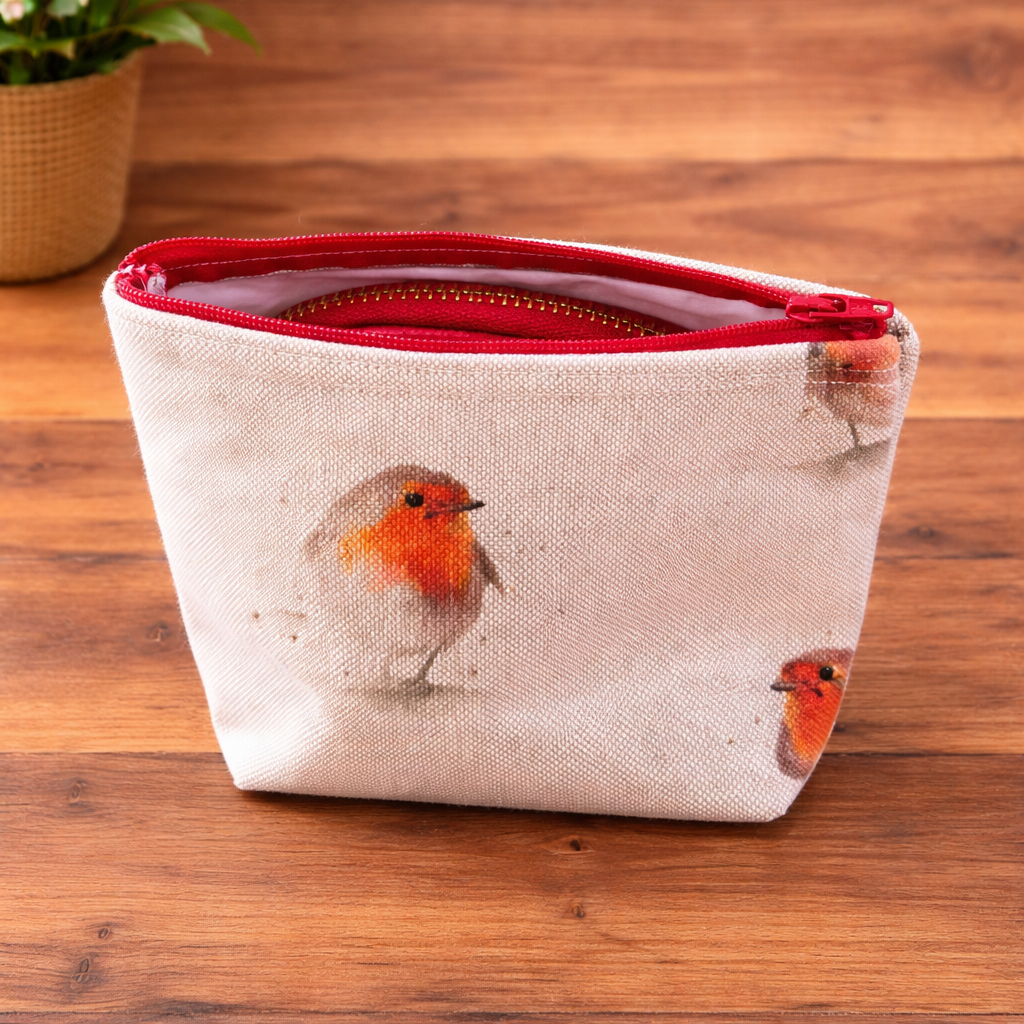 Handmade Fabric Purse – Natural Robin Design | Free UK Shipping