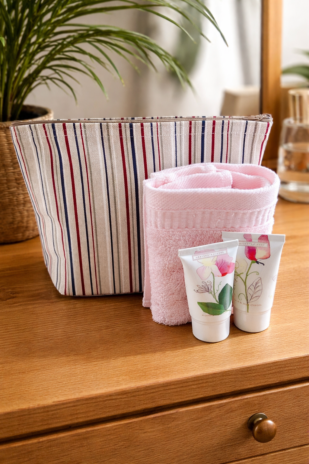 Handmade Fabric Washbag | Natural Fine Stripes White &amp; Blue Design | Free UK Shipping