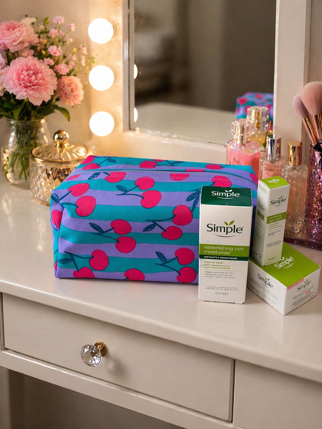 Handmade Turquoise Cherry Boxy   Wash Bag     