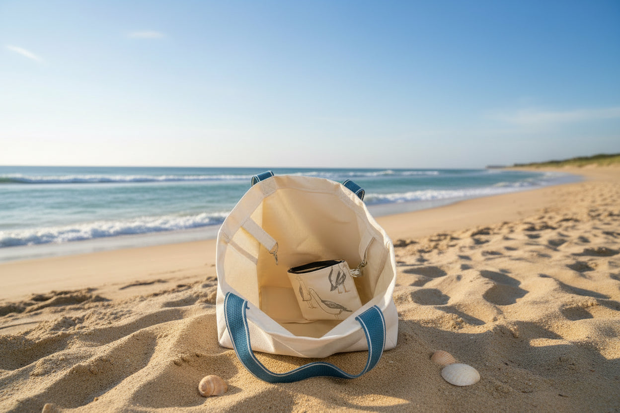 Handmade Natural 100% Organic Tote Bag & Sea Gull Purse set 