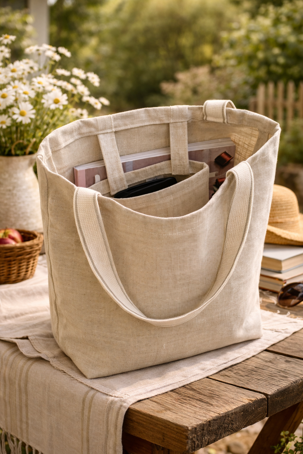 Natural Oat Linen Tote Bag – Handmade Shopping & Book Tote
