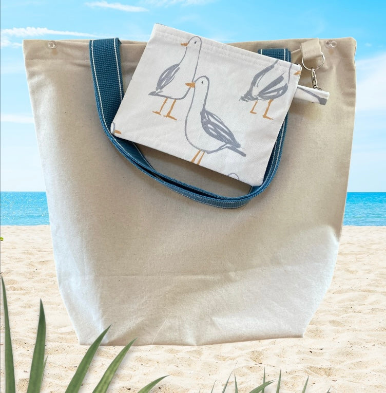 Handmade Natural 100% Linen Organic Tote Bag and Sea Gull Purse | Free UK Shipping
