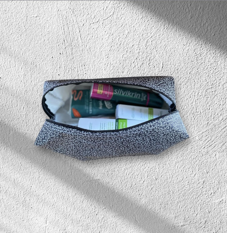 🖤 Handmade Black & White Scribble Stripe Wash Bag