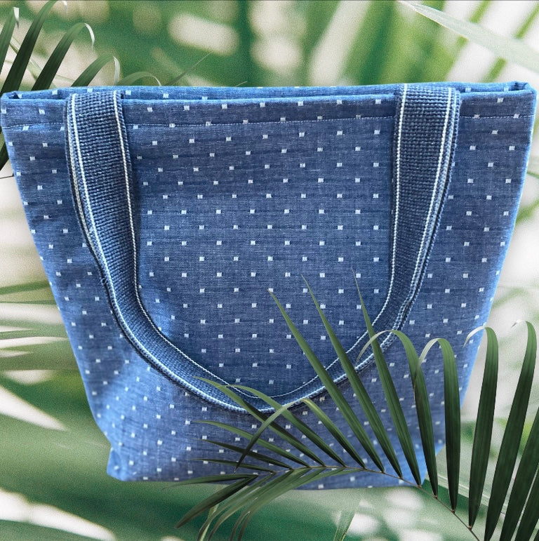 Blue and White spot organic  Handmade Tote Bag  | Free UK Shipping
