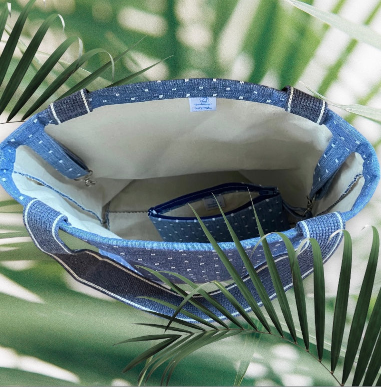 Blue and White spot organic  Handmade Tote Bag  | Free UK Shipping