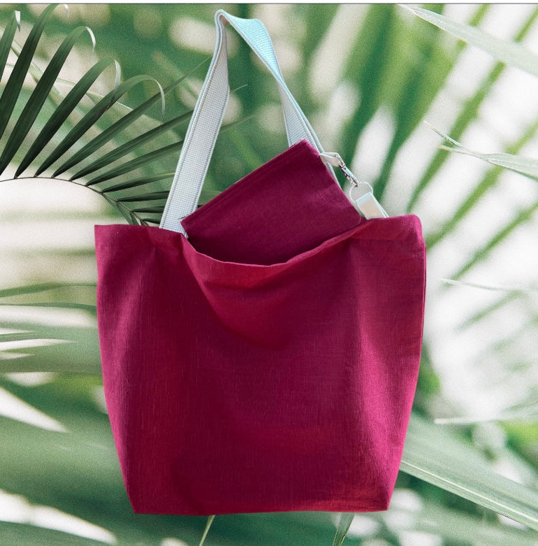 Handmade Burgundy 100% Linen Organic Tote Bag and Matching Purse | Free UK Shipping