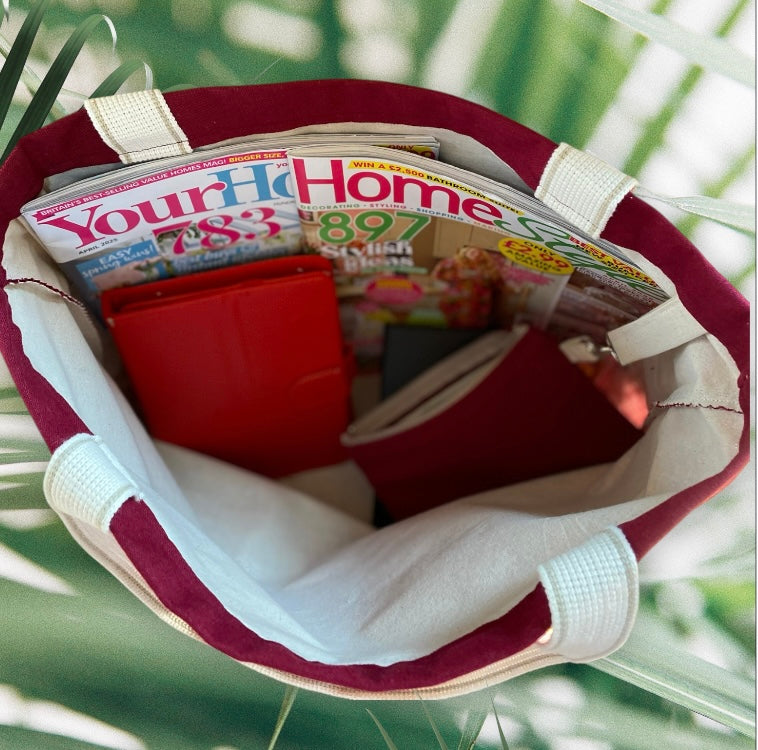 Handmade Burgundy 100% Linen Organic Tote Bag and Matching Purse | Free UK Shipping