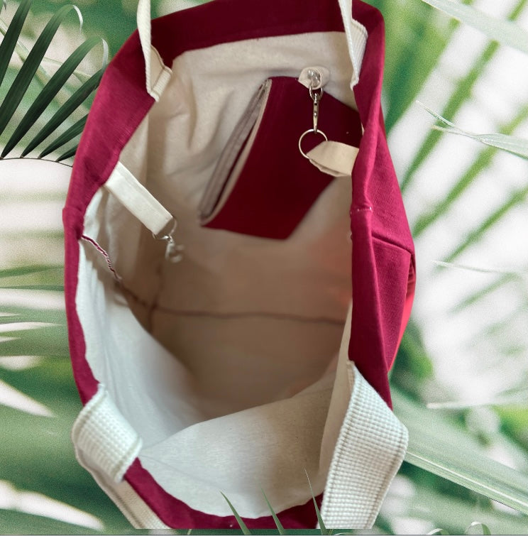 Handmade Burgundy 100% Linen Organic Tote Bag and Matching Purse | Free UK Shipping