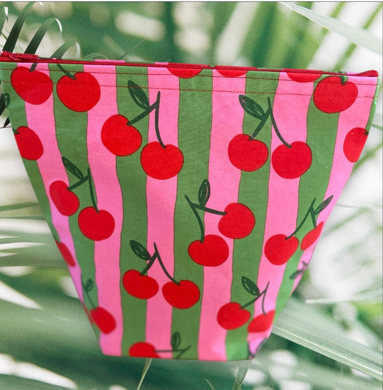 Funky Pink cotton Cherry handmade fabric washbag