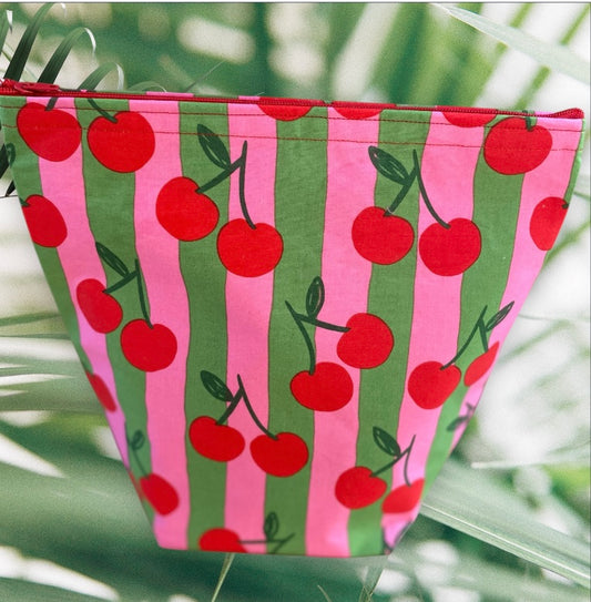 Funky Pink cotton Cherry handmade fabric washbag