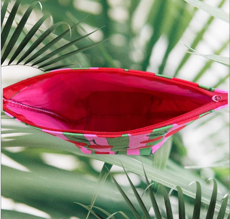 Funky Pink cotton Cherry handmade fabric washbag