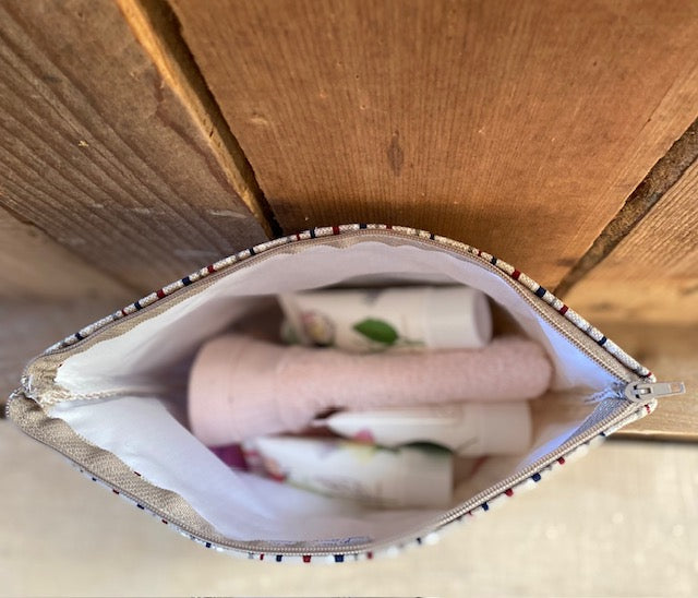 Handmade Fabric Washbag | Natural Fine Stripes White &amp; Blue Design | Free UK Shipping